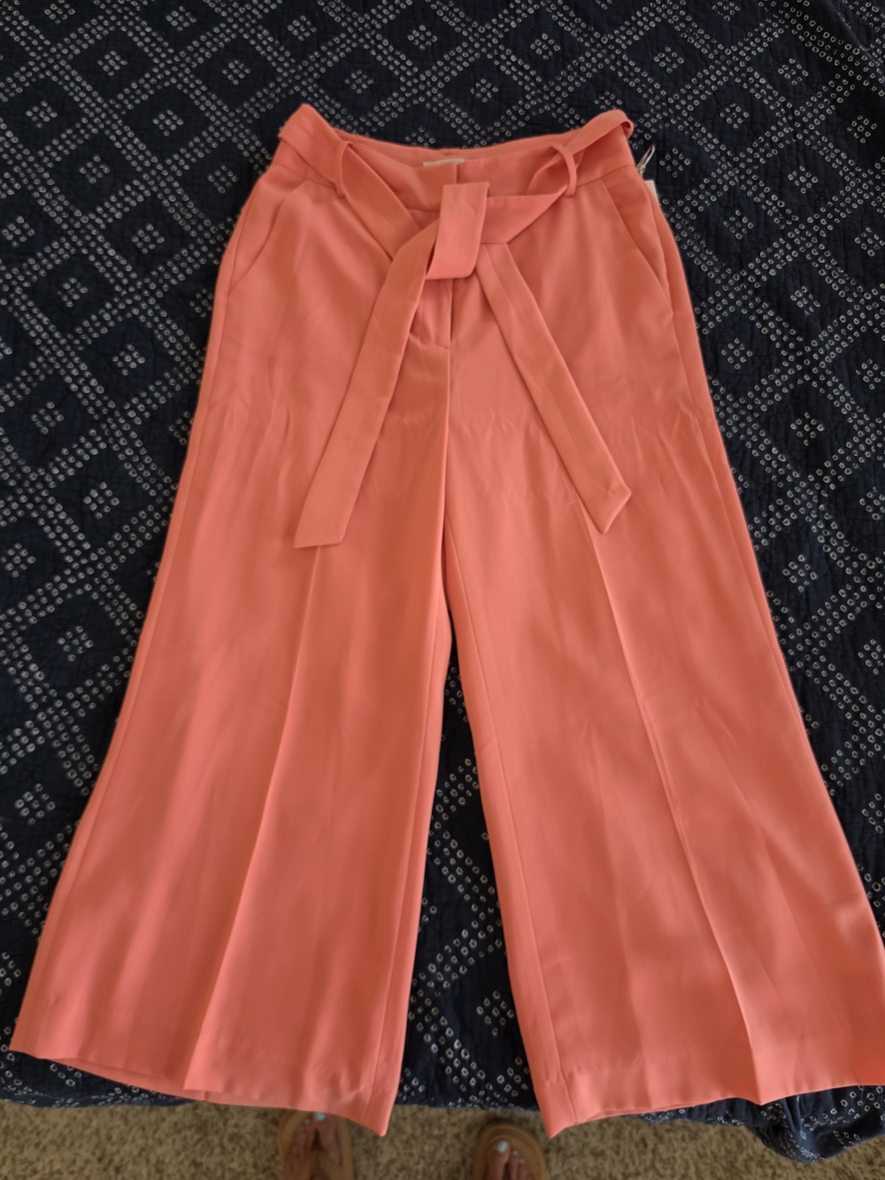 High-Rise Wide Leg Tie-Waist Pants in Coral